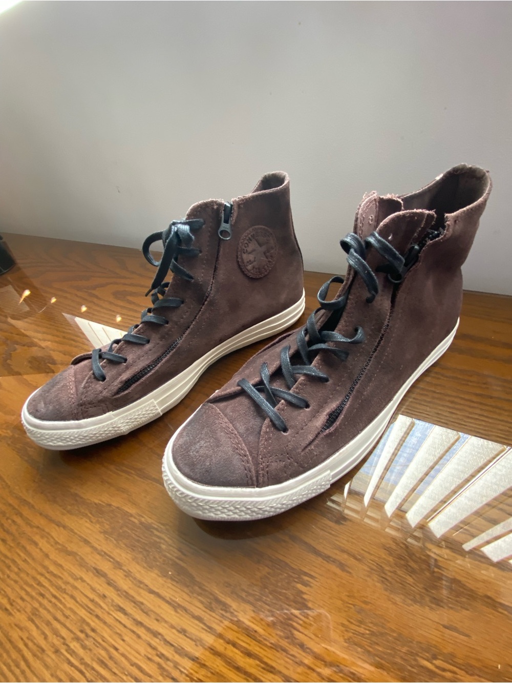 Converse Men's High-Top Brown Suede Sneakers in Dark Brown with Dual Side Zipper
